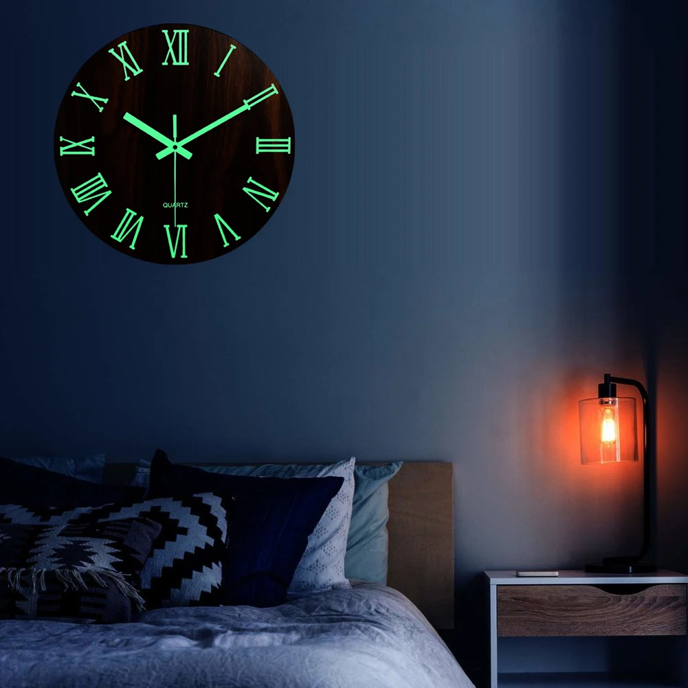 Voltsify Modern Luminous Wood Silent Wall Clock