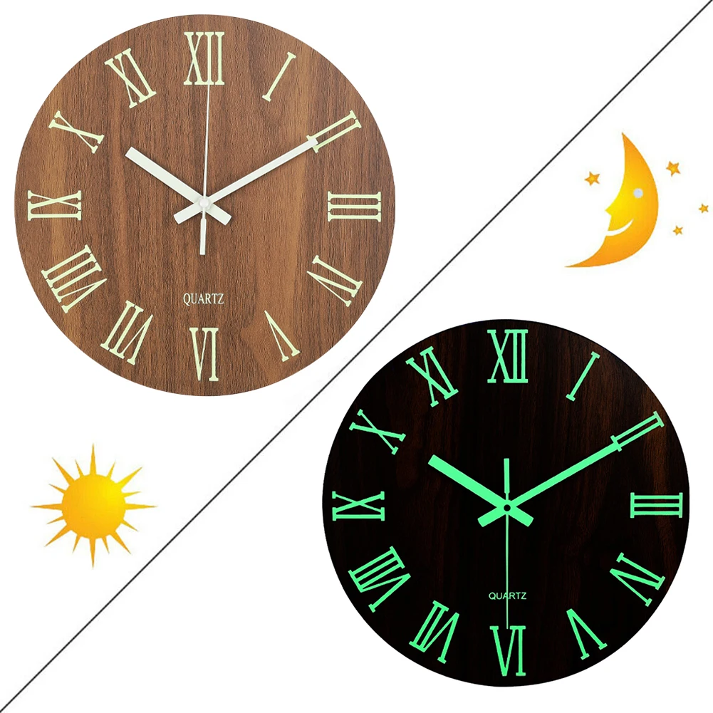 Voltsify Modern Luminous Wood Silent Wall Clock