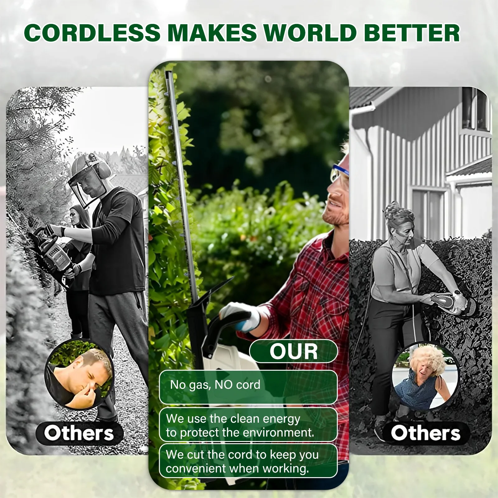 Lightweight Cordless Hedge Trimmer with 2 Battery & Charger, Handheld Tree Branch Cutter Electric Pruning Tool for Garden Lawn Shrub