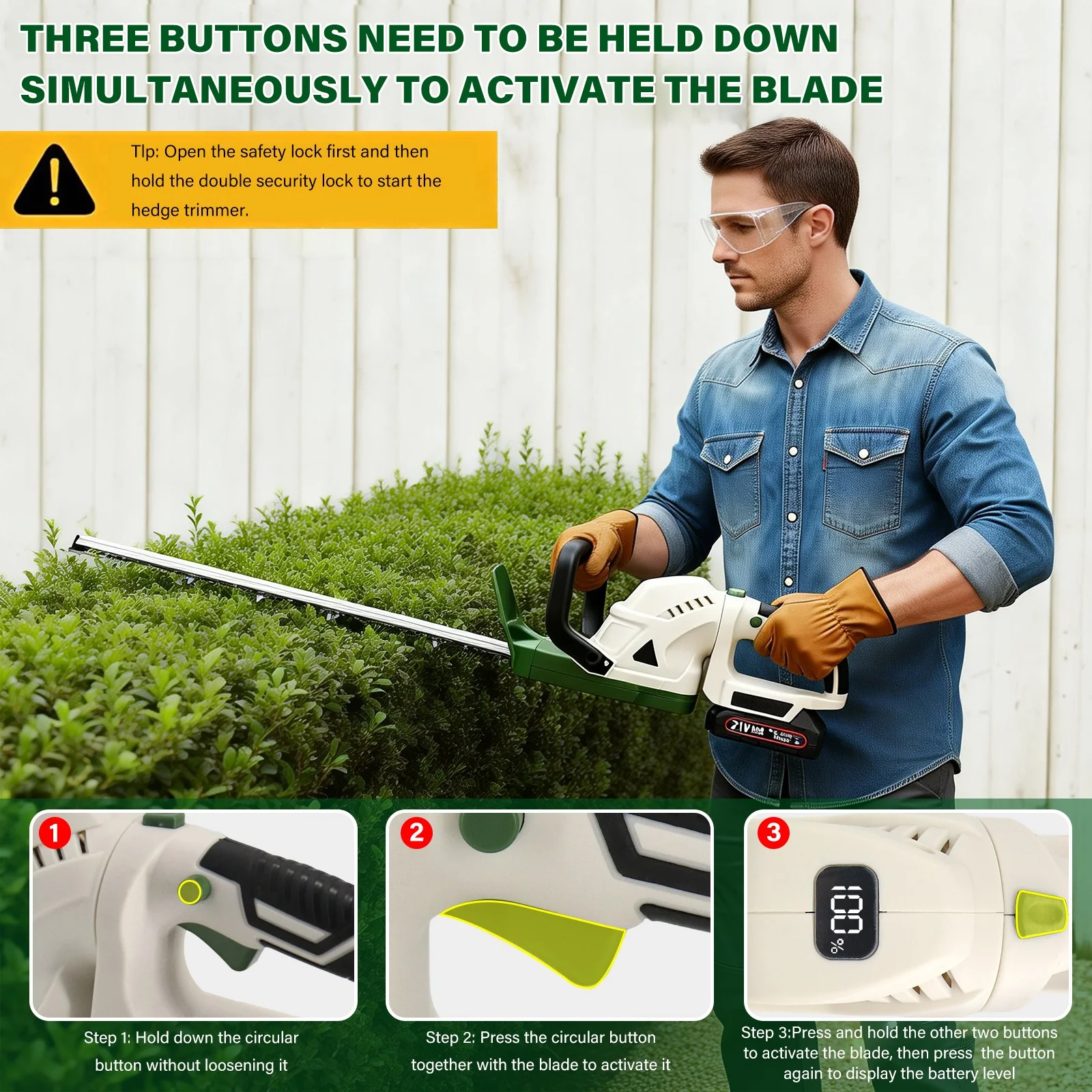Lightweight Cordless Hedge Trimmer with 2 Battery & Charger, Handheld Tree Branch Cutter Electric Pruning Tool for Garden Lawn Shrub