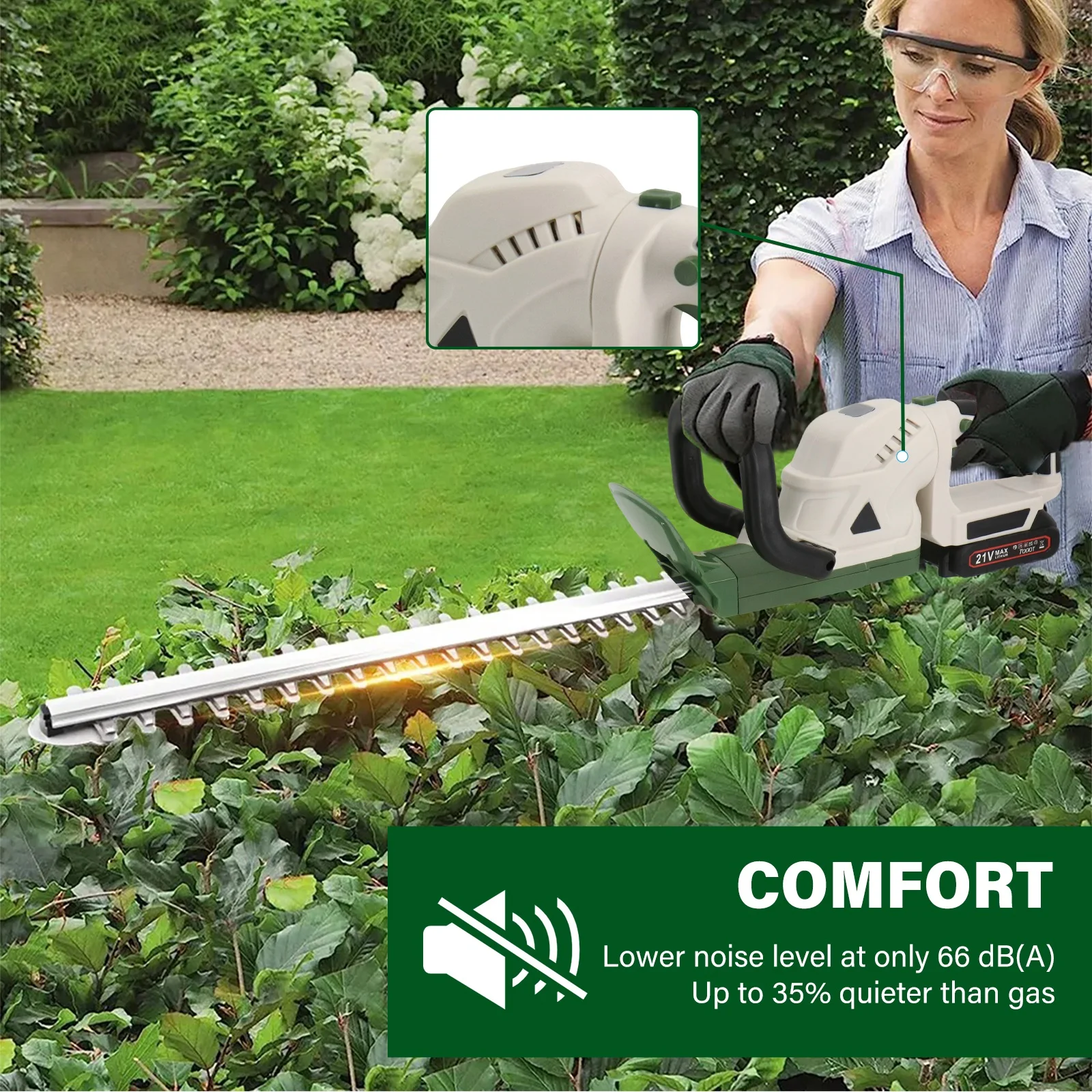 Lightweight Cordless Hedge Trimmer with 2 Battery & Charger, Handheld Tree Branch Cutter Electric Pruning Tool for Garden Lawn Shrub