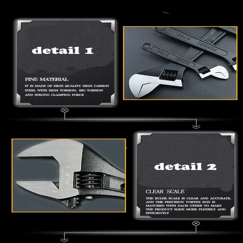 BRIEFNESS Wrench Motorcycle Repair Tool Workshop Repair Tool Black Adjustable Wrench Multi-Purpose Tool 18"/450 mm