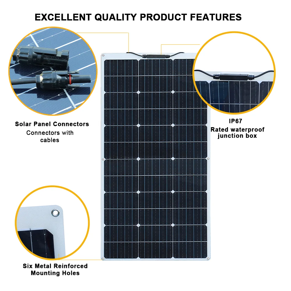 XINPUGUANG 100w 200w 12v Portable Flexible Solar Panel 18V 100W - 1000W Plate Cells Monocrystalline Silicon Panel Solar Kit