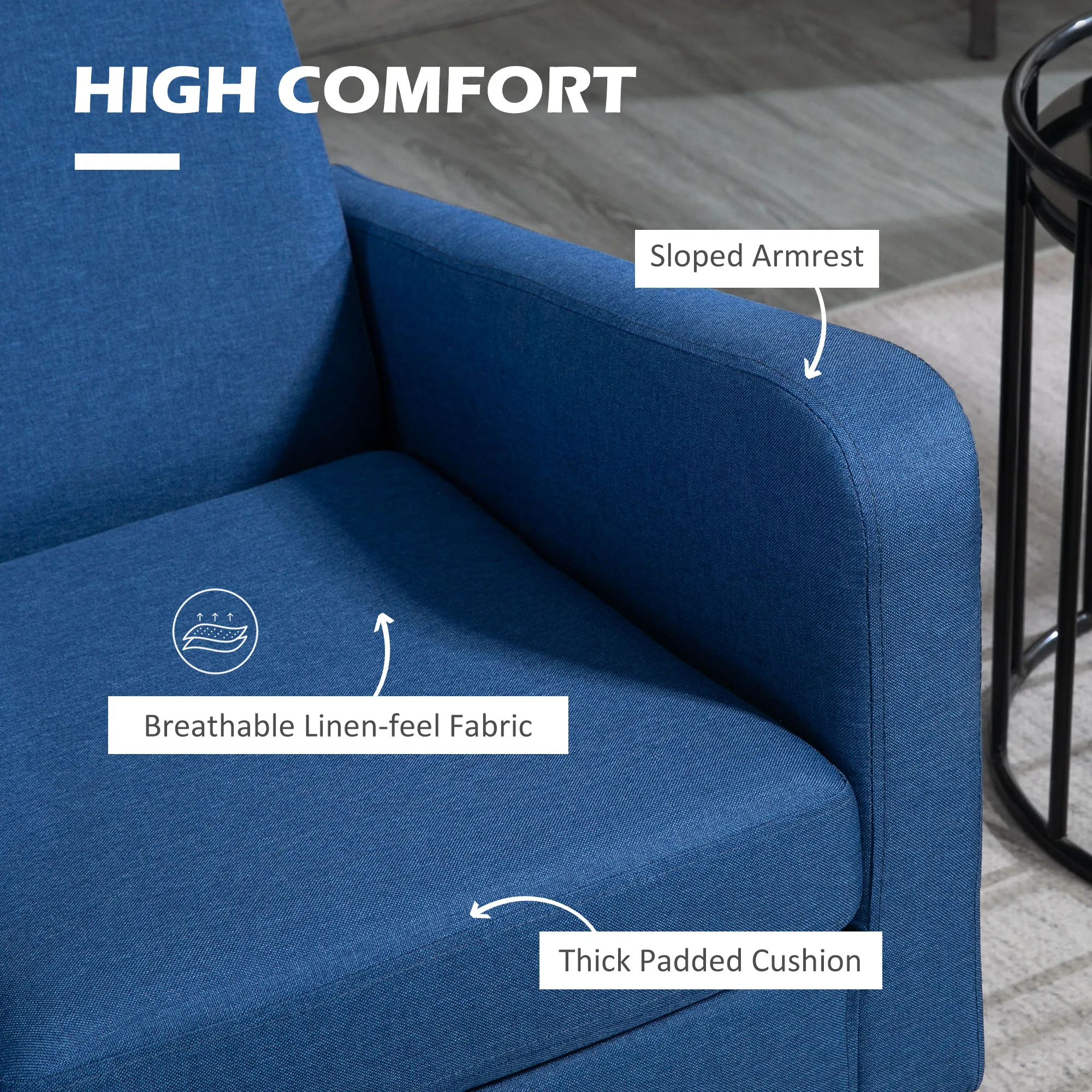 HOMCOM Modern Armchair Accent Chair with Rubber Wood Legs for Bedroom