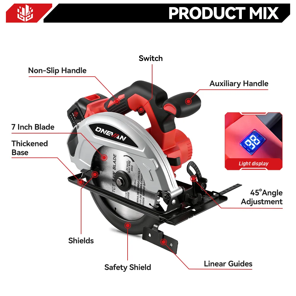 ONEVAN 4000W Brushless Electric Circular Saws 7Inch 185mm Cordless Electric Cutting Woodworking Tool For Makita 18V Battery Pin