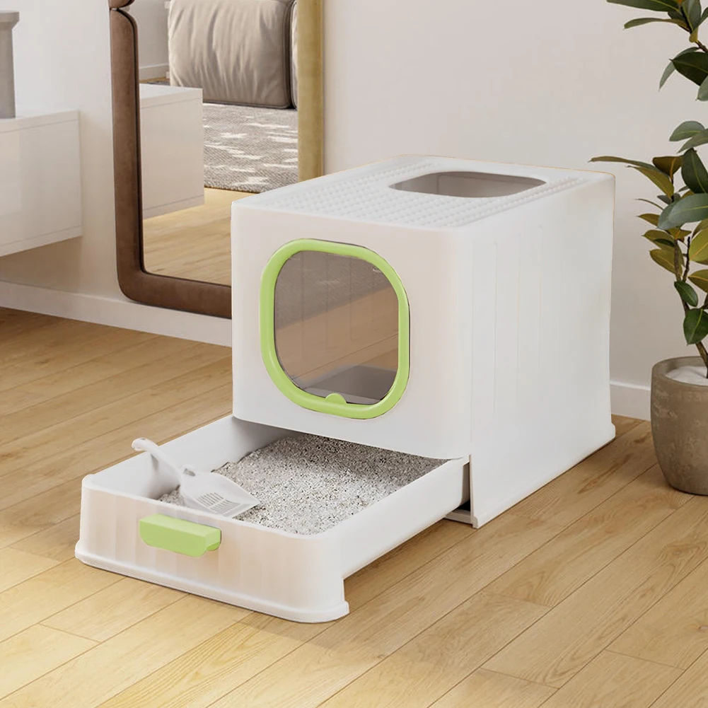 Voltsify Enclosed Foldable Cat Litter Box with Top-Entry Paw-Cleaning Grooves & Slide-Out Tray, Splash-Proof Design
