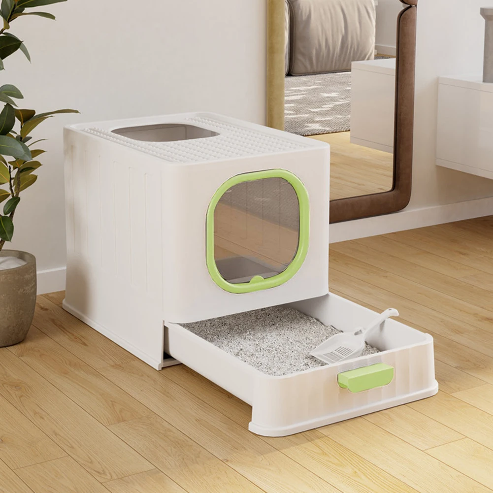 Voltsify Enclosed Foldable Cat Litter Box with Top-Entry Paw-Cleaning Grooves & Slide-Out Tray, Splash-Proof Design