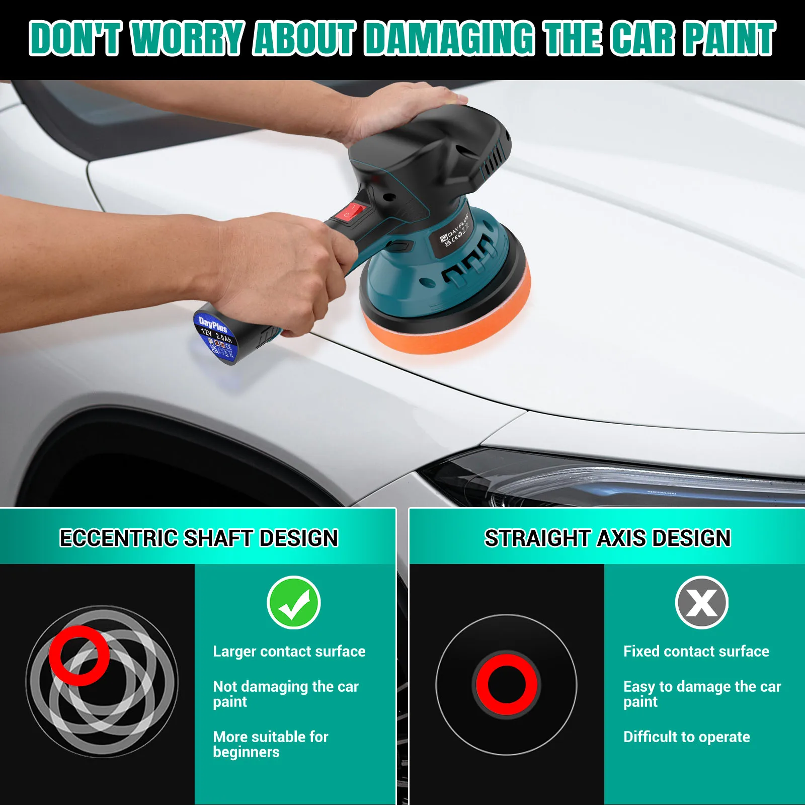 12V Cordless Car Buffer Polisher,6 Variable Speed Car Polishing Kit, For Car Detailing/Polishing/Waxing/Scratch Removing
