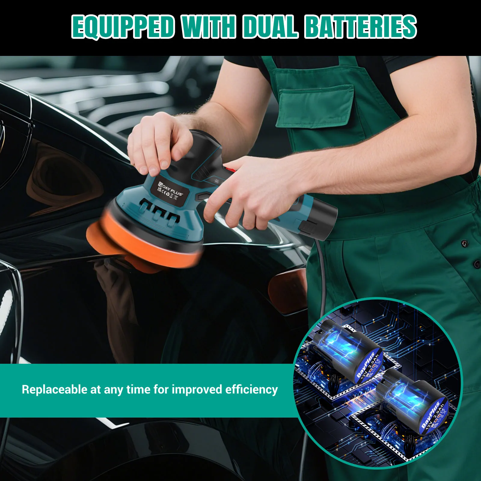 12V Cordless Car Buffer Polisher,6 Variable Speed Car Polishing Kit, For Car Detailing/Polishing/Waxing/Scratch Removing