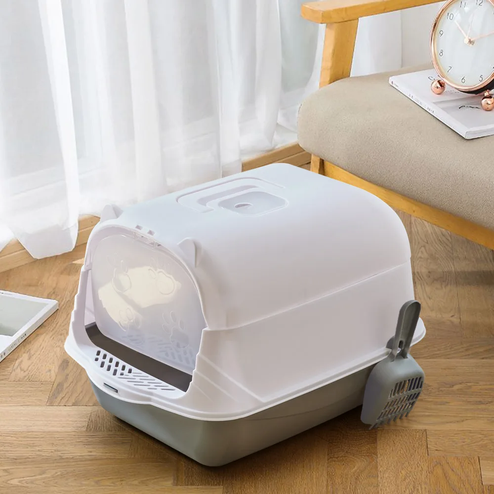 Tieker Extra Large Removable Enclosed Cat Litter Box Pet Cat Toilet Litter Box with Cat Litter Scoop Deodorant and Splash-proof