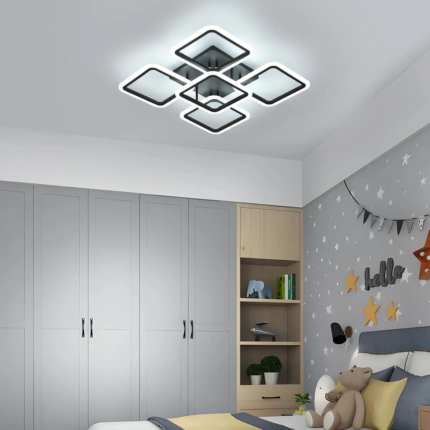 LED Ceiling Adjustable Ceiling Light, Black Square Ceiling Lamp Cold White 6500K Memory Function for Living Room Bedroom Dinning