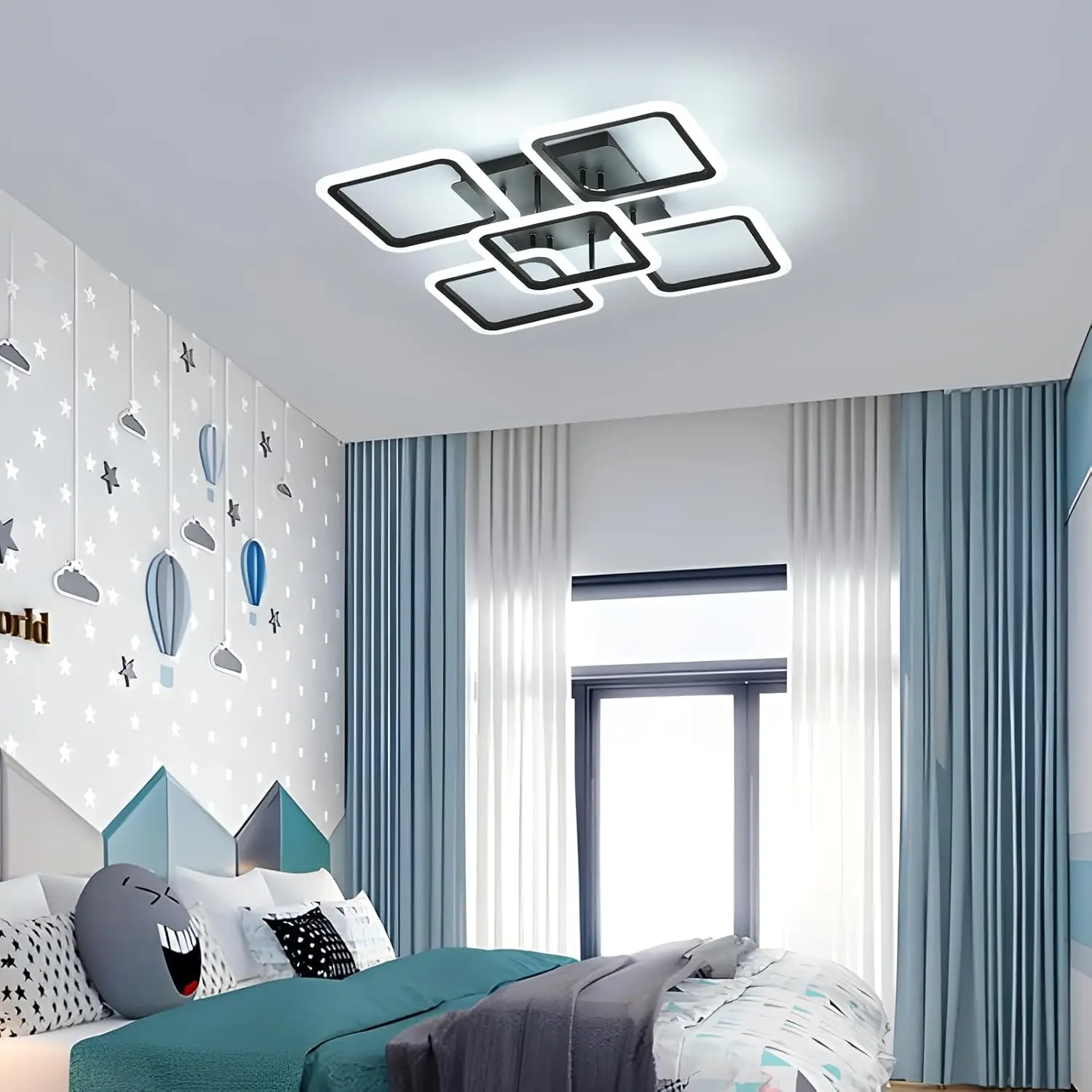 LED Ceiling Adjustable Ceiling Light, Black Square Ceiling Lamp Cold White 6500K Memory Function for Living Room Bedroom Dinning