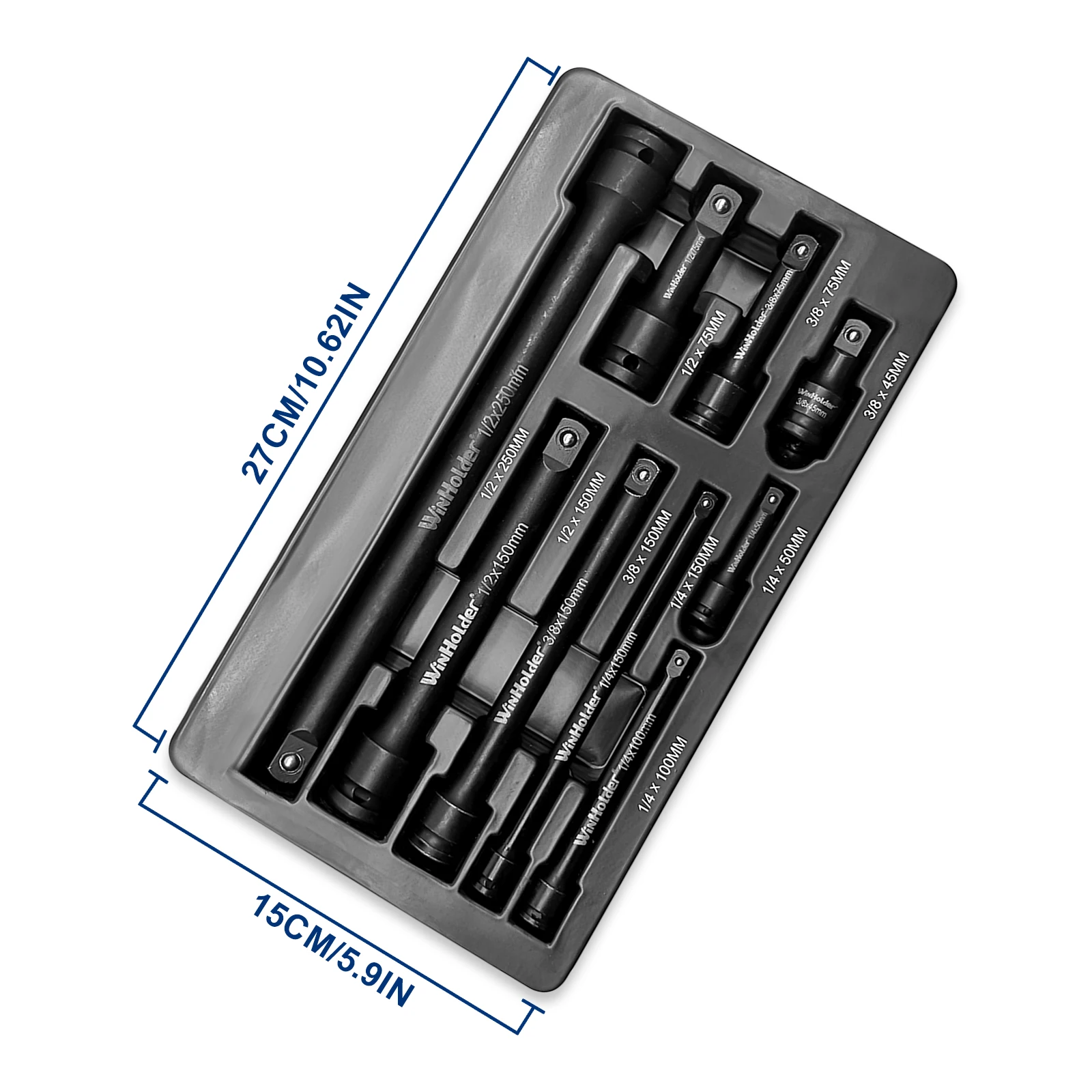 Winholder 9PCS Impact Extension Bar Set 1/2" 3/8" 1/4" Drive Long Reach Extension Bar Set Workshop Tool