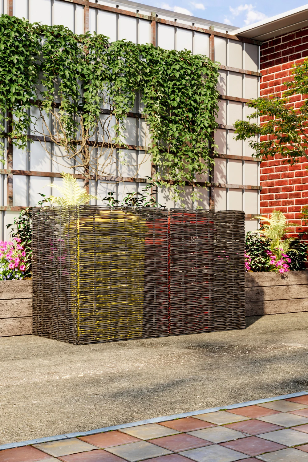 【Breeins】Garden Sanctuary Trash Can Fence Wicker Privacy Fence Outdoor Courtyard Multi Use Decoration
