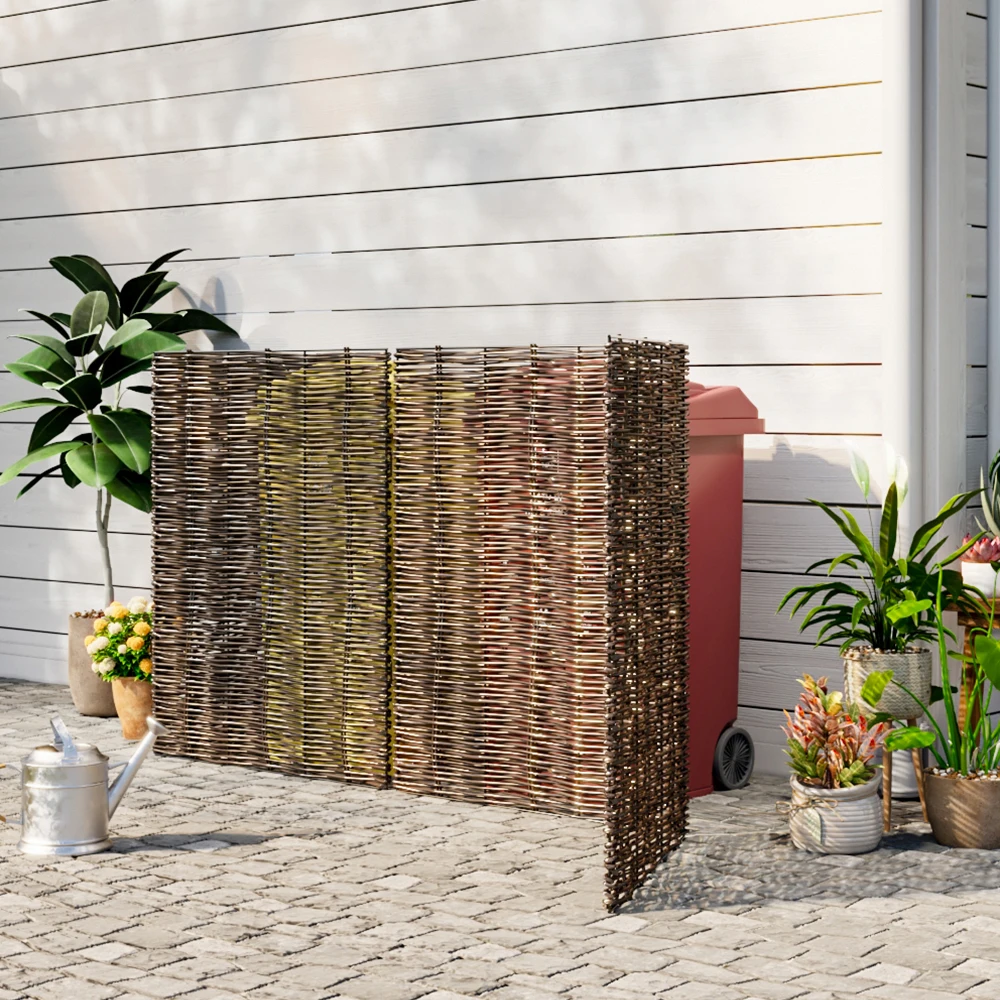 【Breeins】Garden Sanctuary Trash Can Fence Wicker Privacy Fence Outdoor Courtyard Multi Use Decoration