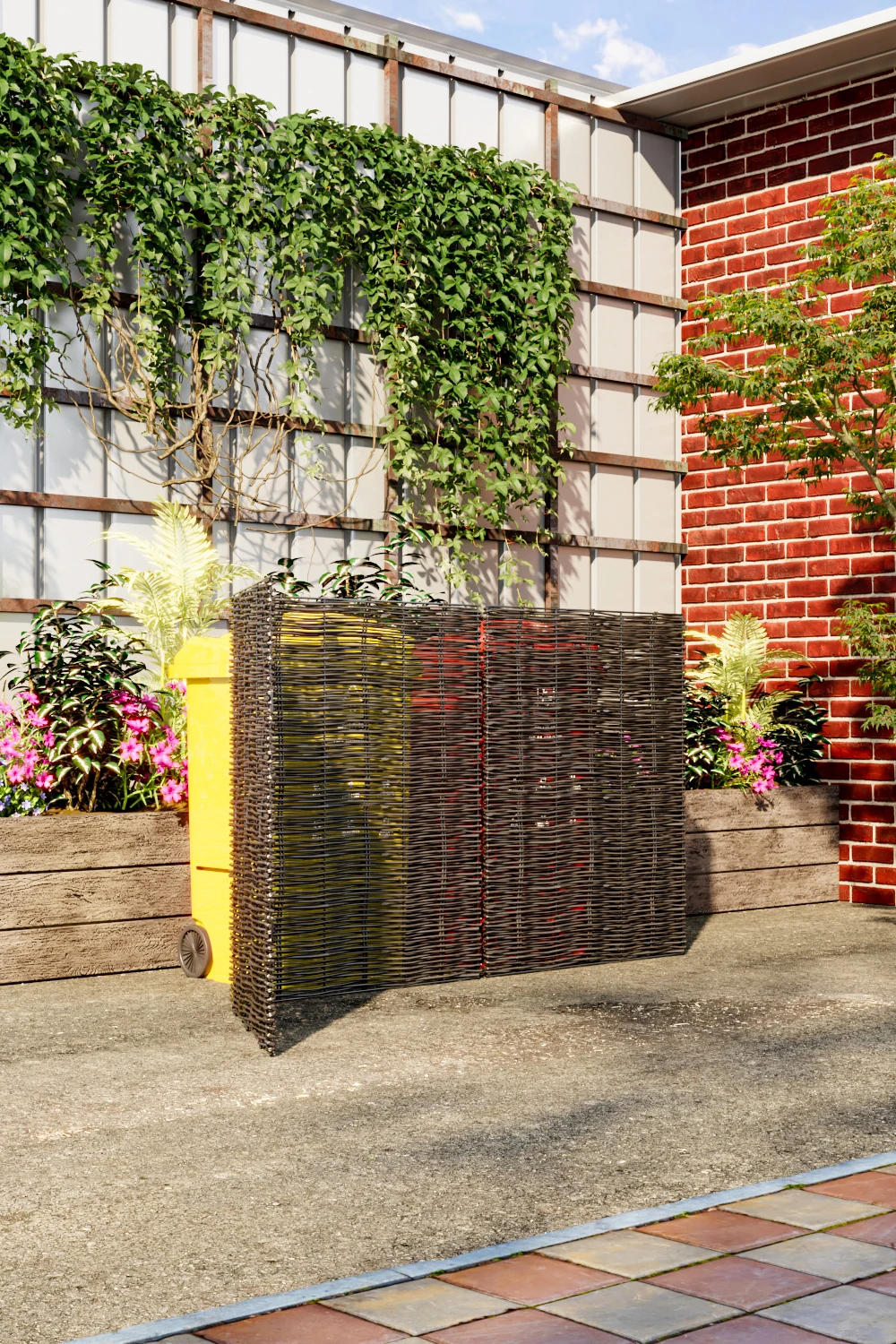 【Breeins】Garden Sanctuary Trash Can Fence Wicker Privacy Fence Outdoor Courtyard Multi Use Decoration