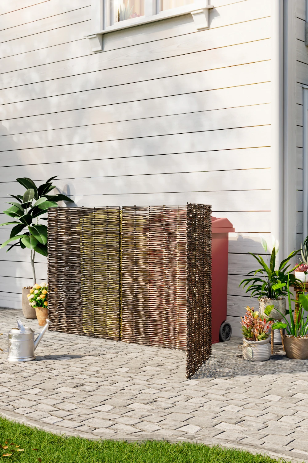 【Breeins】Garden Sanctuary Trash Can Fence Wicker Privacy Fence Outdoor Courtyard Multi Use Decoration