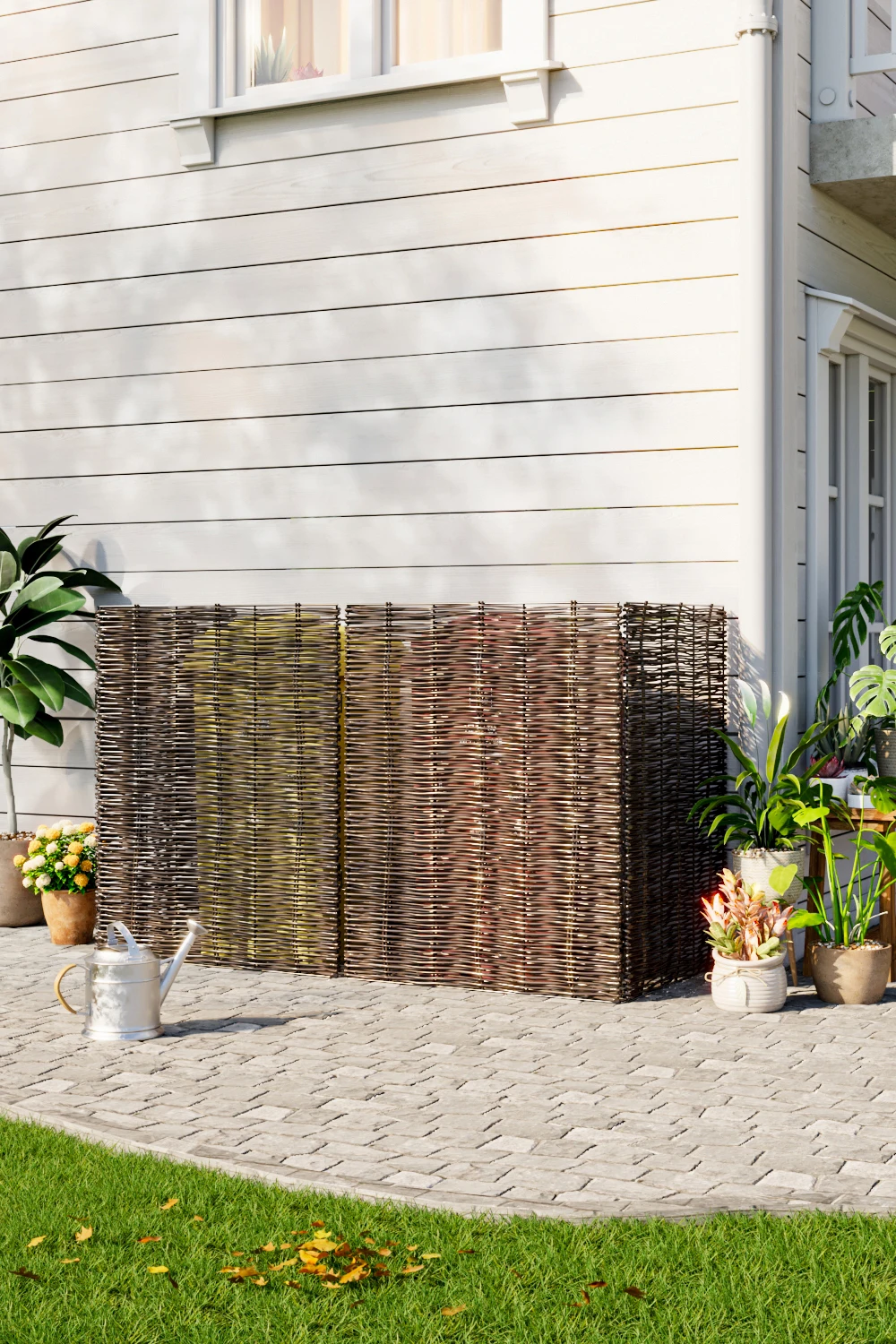【Breeins】Garden Sanctuary Trash Can Fence Wicker Privacy Fence Outdoor Courtyard Multi Use Decoration