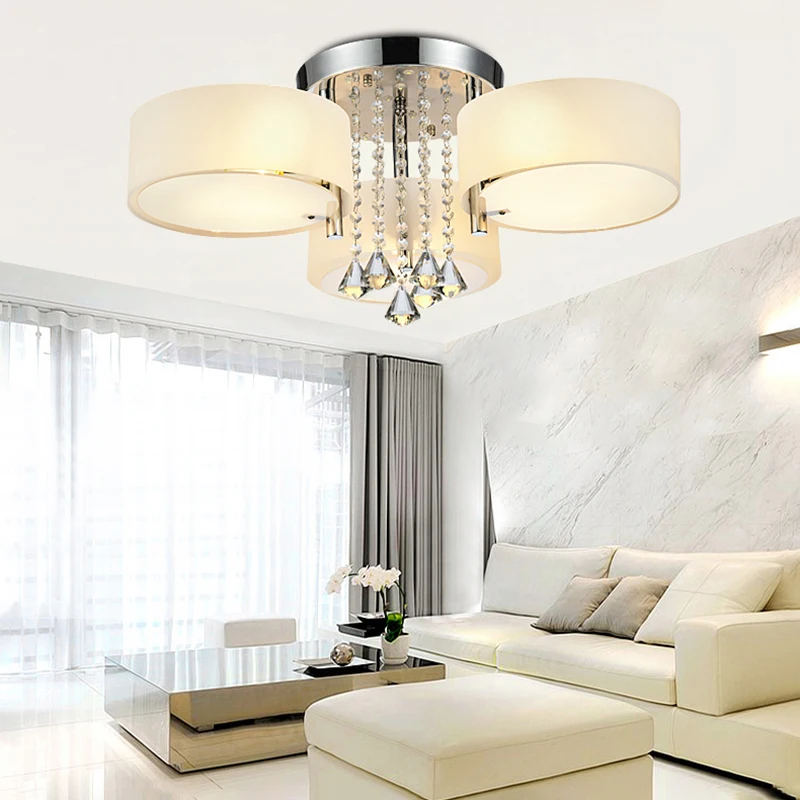 Voltsify Modern Round Acrylic LED Semi Flush Mount with Crystal Accent