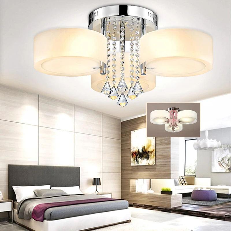 Voltsify Modern Round Acrylic LED Semi Flush Mount with Crystal Accent
