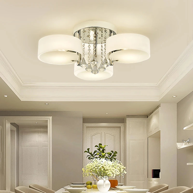Voltsify Modern Round Acrylic LED Semi Flush Mount with Crystal Accent