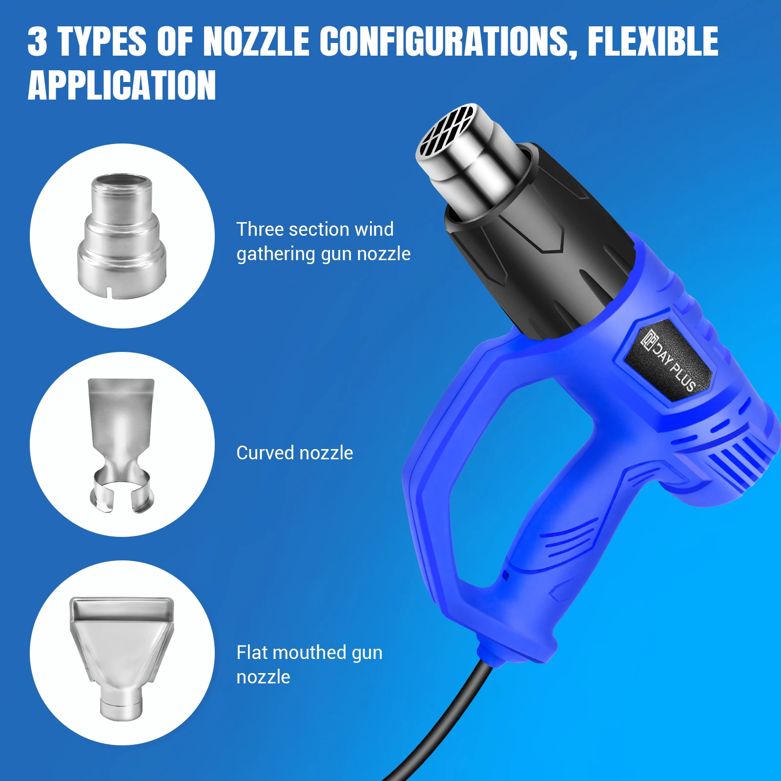 2000 Watt Heat Gun, Lightweight Compact Heat Gun Kit, 4 DIY Nozzles, Shrink Tubing, Packaging, Crafts, Welding Heat Guns