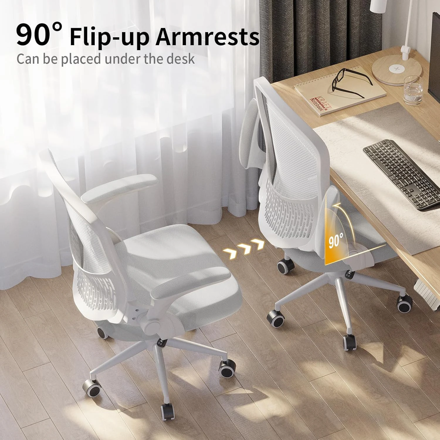 Office Chair Ergonomic Desk Chair 90° Flip-up Armrest Lumbar Support Height Adjustable Computer Chair for Home Office