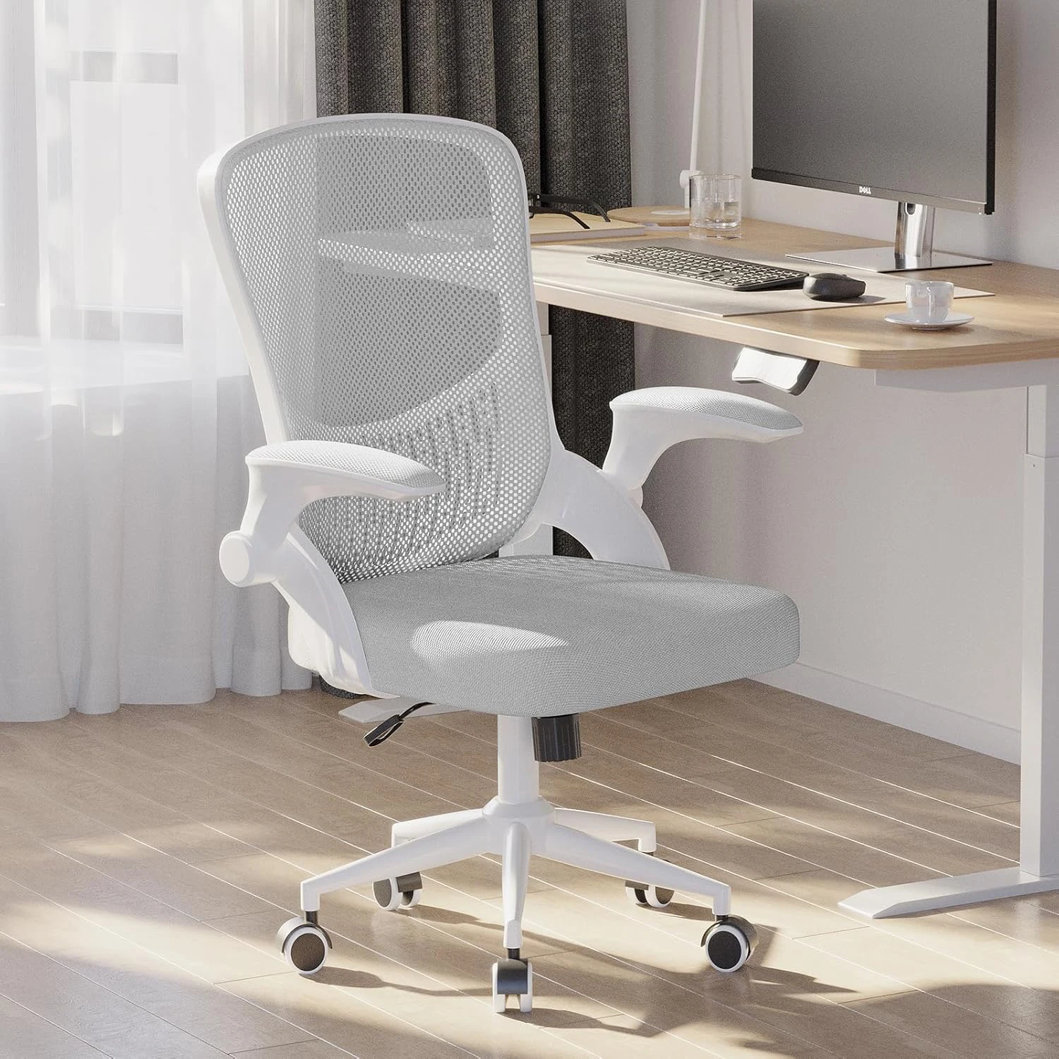 Office Chair Ergonomic Desk Chair 90° Flip-up Armrest Lumbar Support Height Adjustable Computer Chair for Home Office