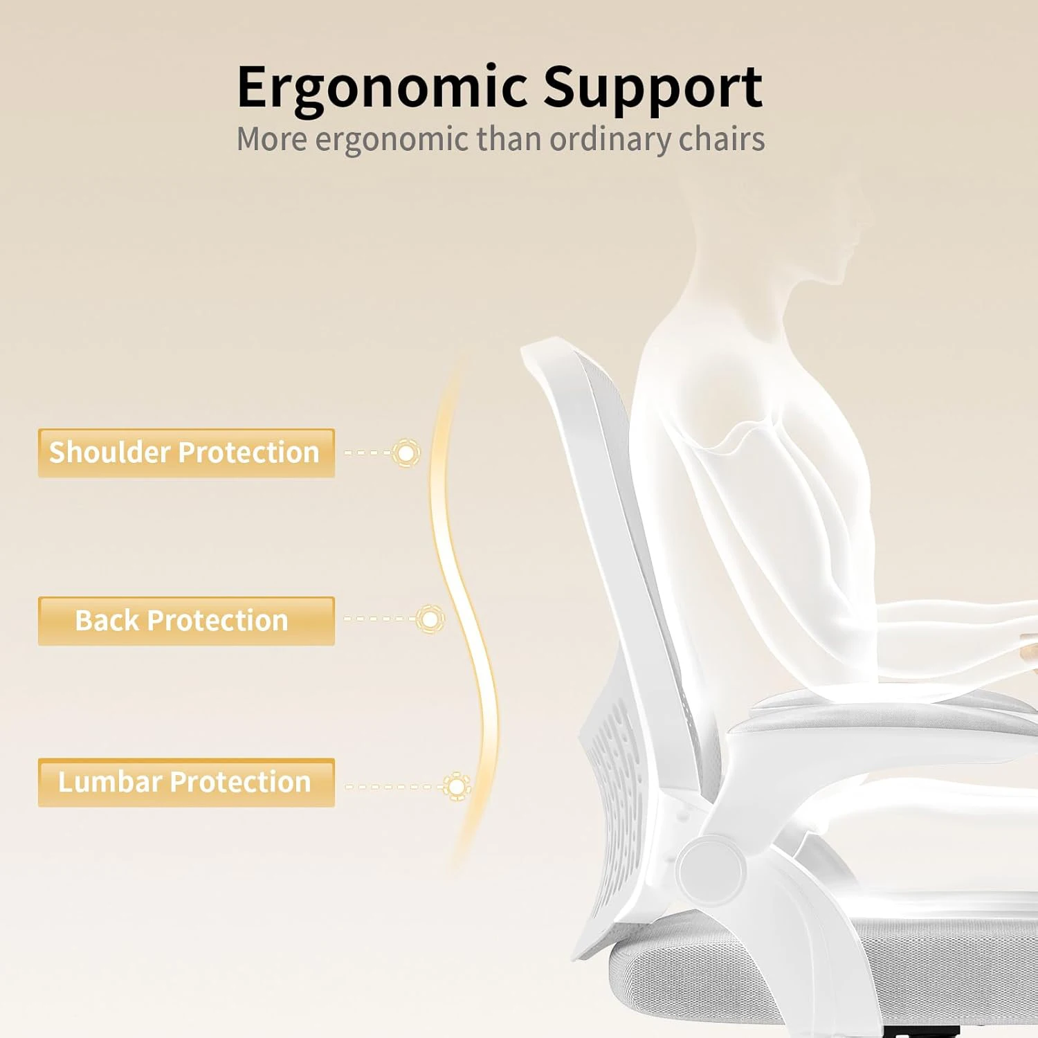 Office Chair Ergonomic Desk Chair 90° Flip-up Armrest Lumbar Support Height Adjustable Computer Chair for Home Office