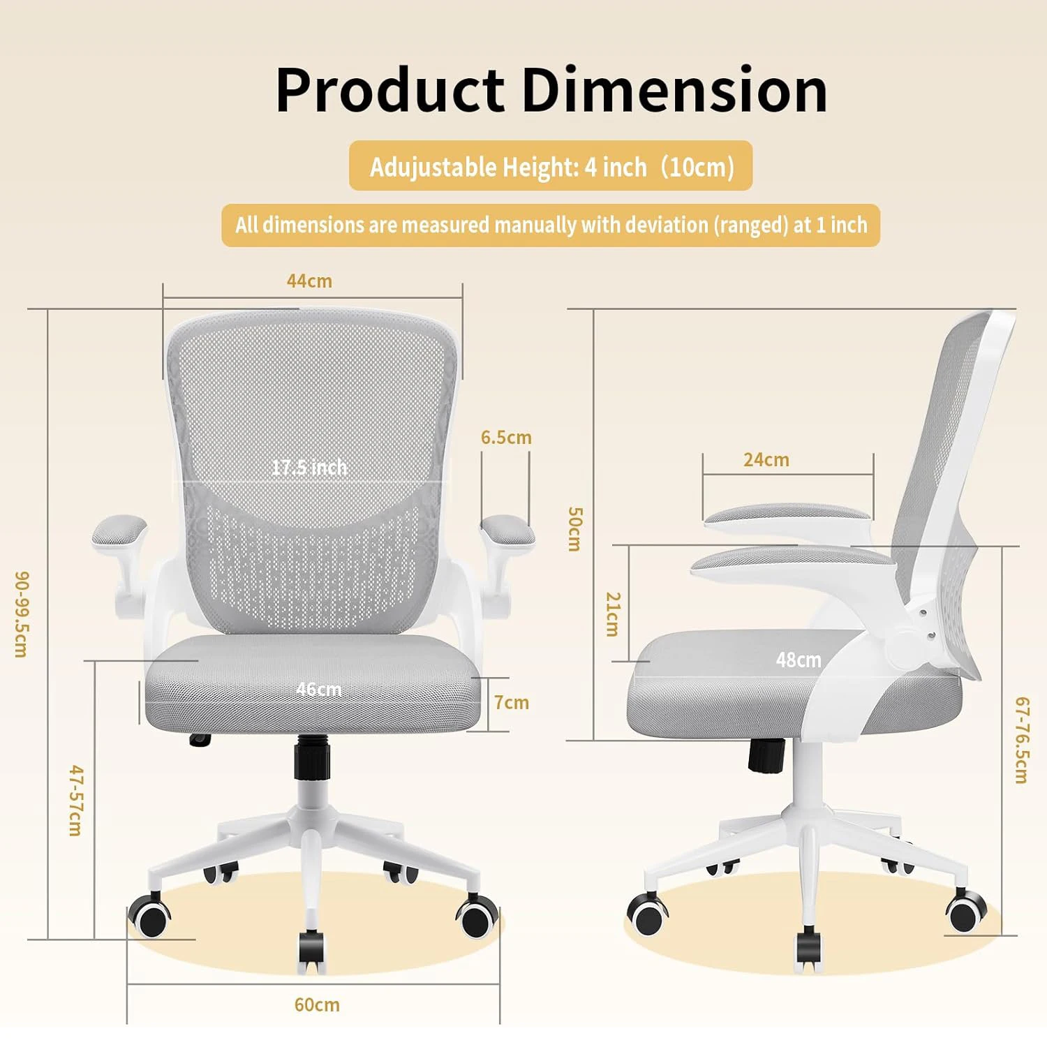 Office Chair Ergonomic Desk Chair 90° Flip-up Armrest Lumbar Support Height Adjustable Computer Chair for Home Office