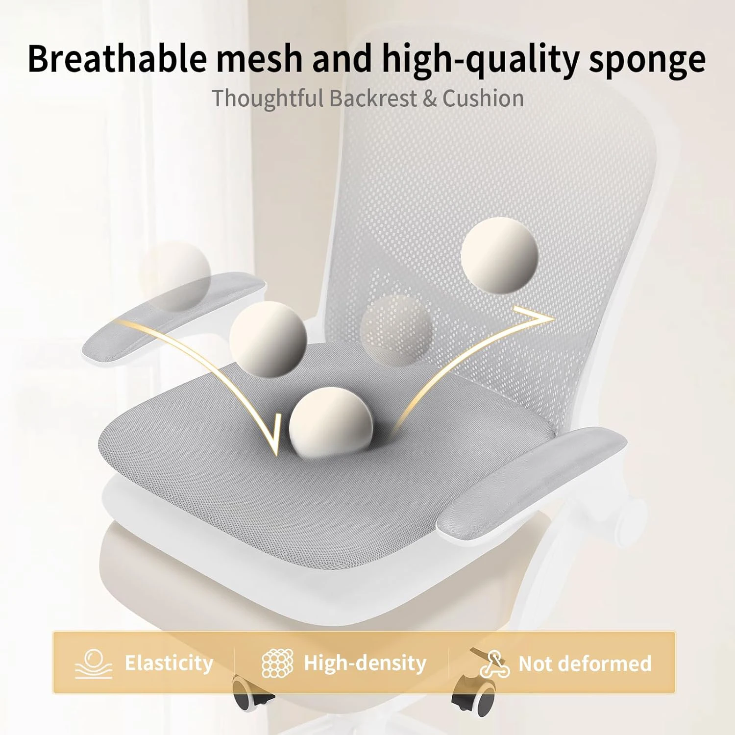 Office Chair Ergonomic Desk Chair 90° Flip-up Armrest Lumbar Support Height Adjustable Computer Chair for Home Office