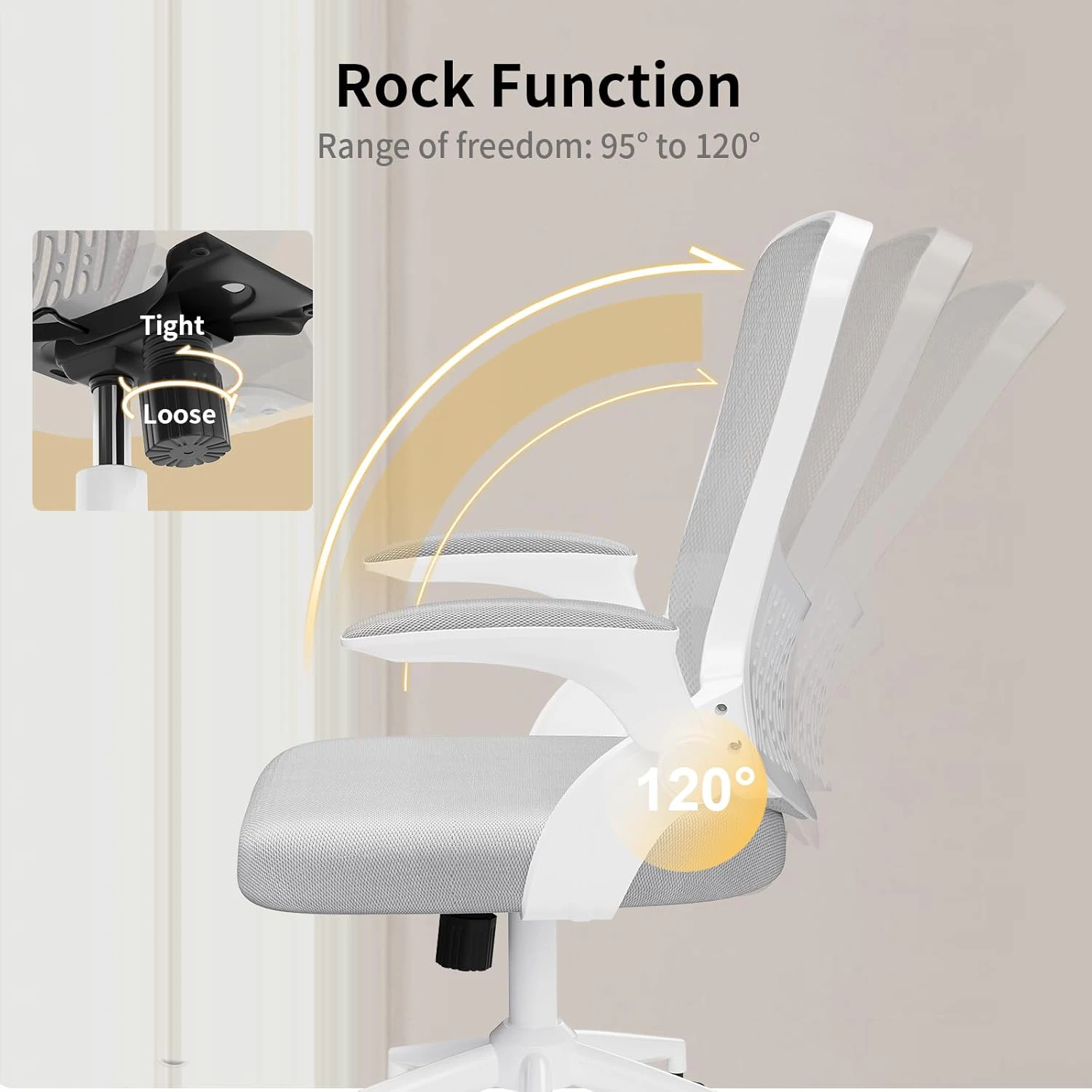 Office Chair Ergonomic Desk Chair 90° Flip-up Armrest Lumbar Support Height Adjustable Computer Chair for Home Office