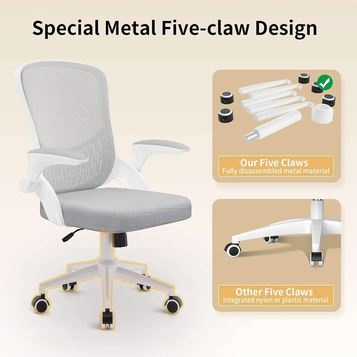 Office Chair Ergonomic Desk Chair 90° Flip-up Armrest Lumbar Support Height Adjustable Computer Chair for Home Office