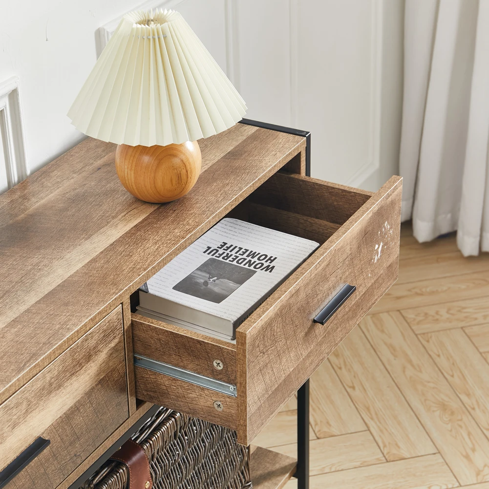【Breeins】Rustic Console Table Metal Frame for Hallway with Drawers