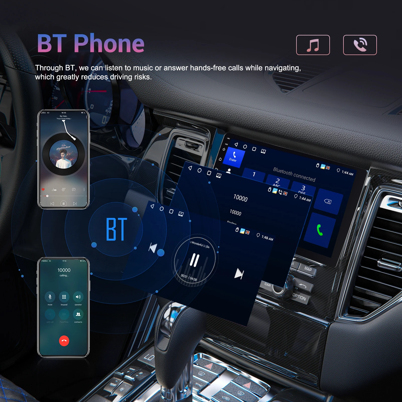 Podofo 9Inch 2 DIN Car Stereo Radio Wirless Carplay Android Auto Car Stereo Bluetooth 64G GPS Navigation RDS WiFi USB FM DAB