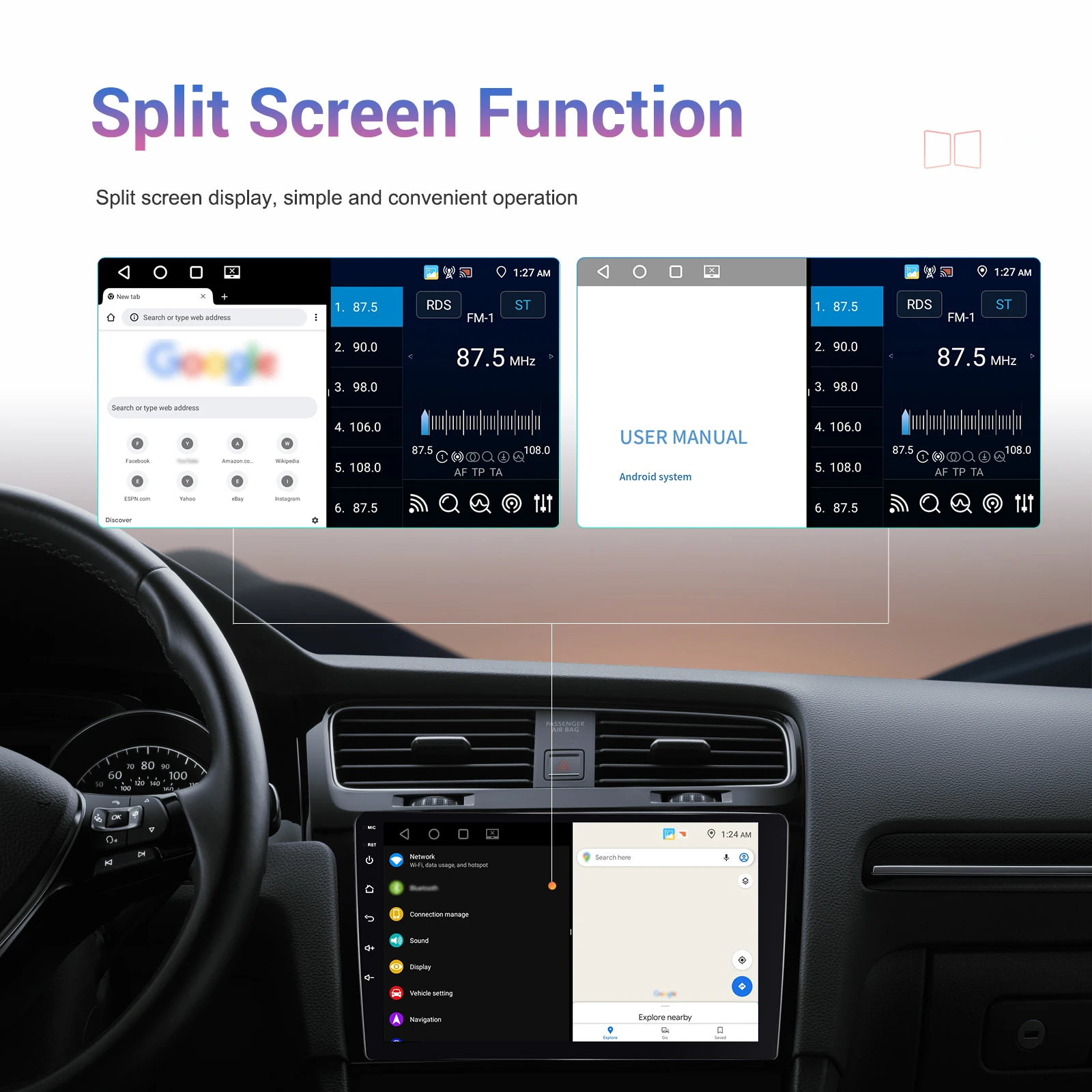 Podofo 9Inch 2 DIN Car Stereo Radio Wirless Carplay Android Auto Car Stereo Bluetooth 64G GPS Navigation RDS WiFi USB FM DAB