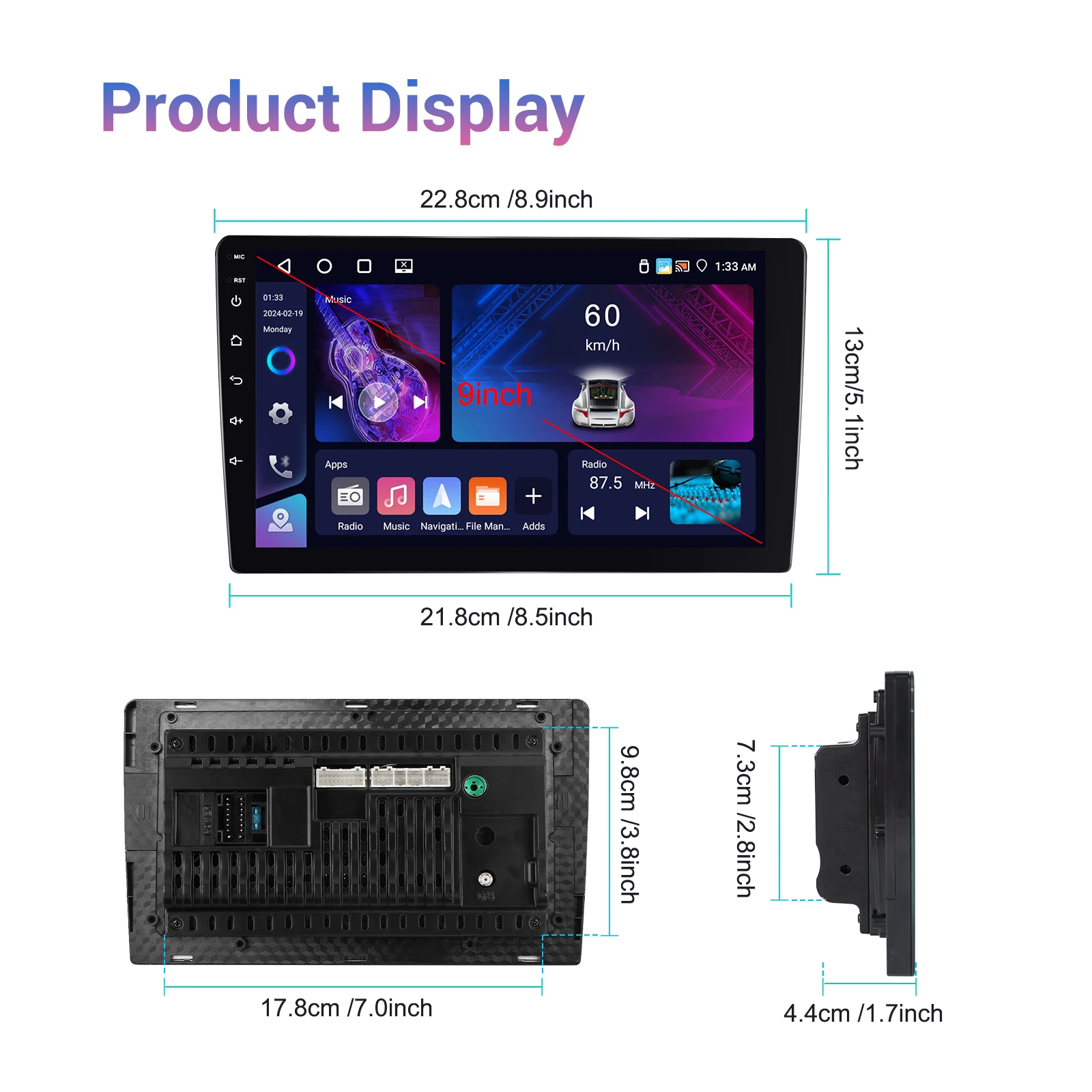 Podofo 9Inch 2 DIN Car Stereo Radio Wirless Carplay Android Auto Car Stereo Bluetooth 64G GPS Navigation RDS WiFi USB FM DAB