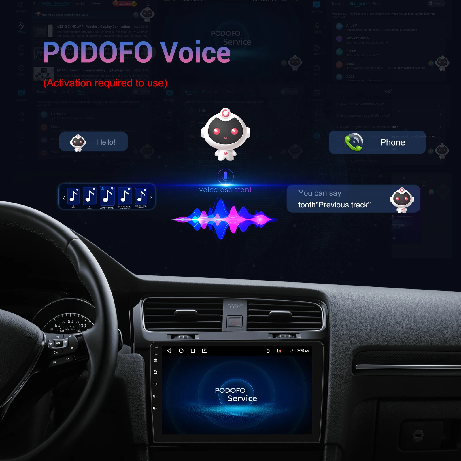 Podofo 9Inch 2 DIN Car Stereo Radio Wirless Carplay Android Auto Car Stereo Bluetooth 64G GPS Navigation RDS WiFi USB FM DAB