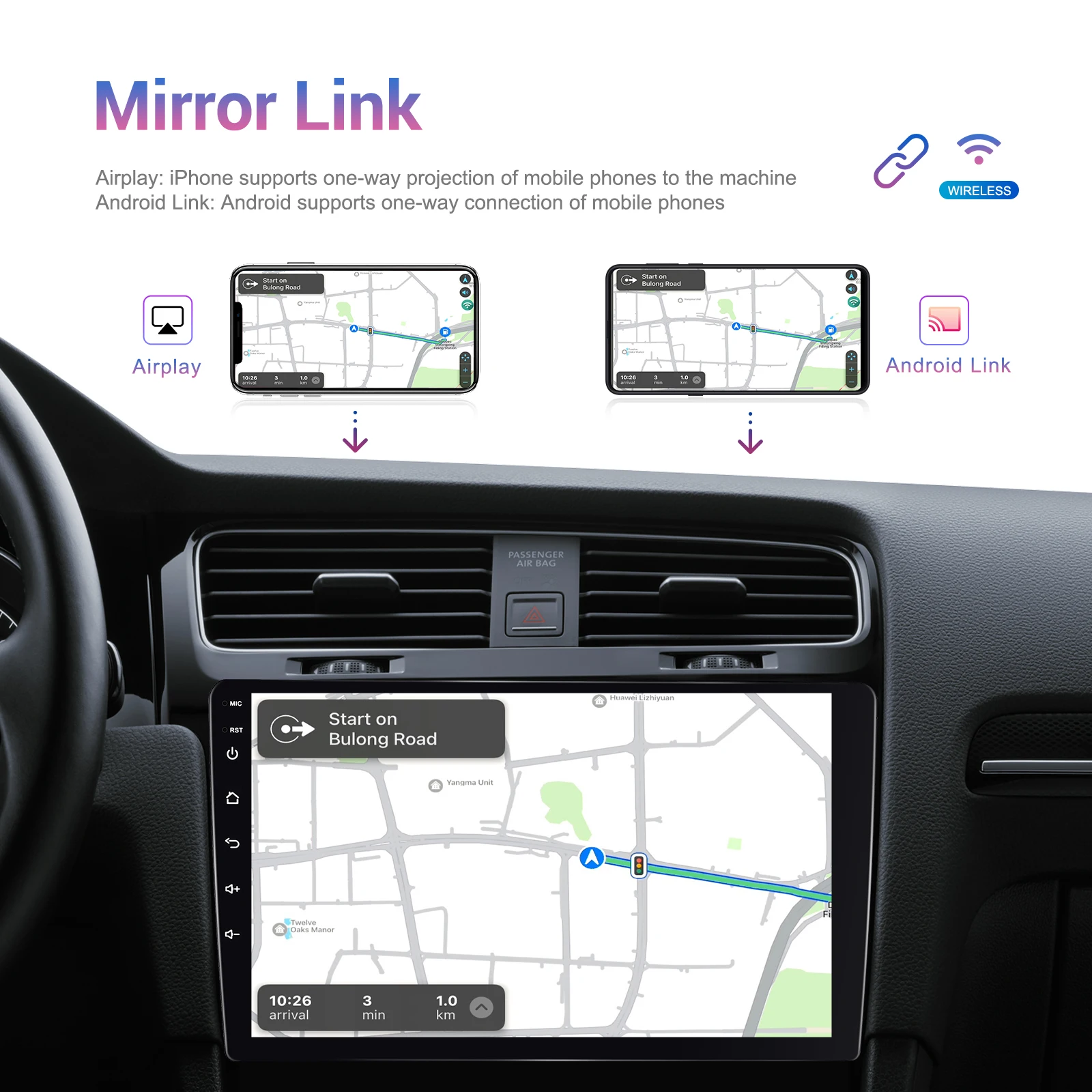 Podofo 9Inch 2 DIN Car Stereo Radio Wirless Carplay Android Auto Car Stereo Bluetooth 64G GPS Navigation RDS WiFi USB FM DAB