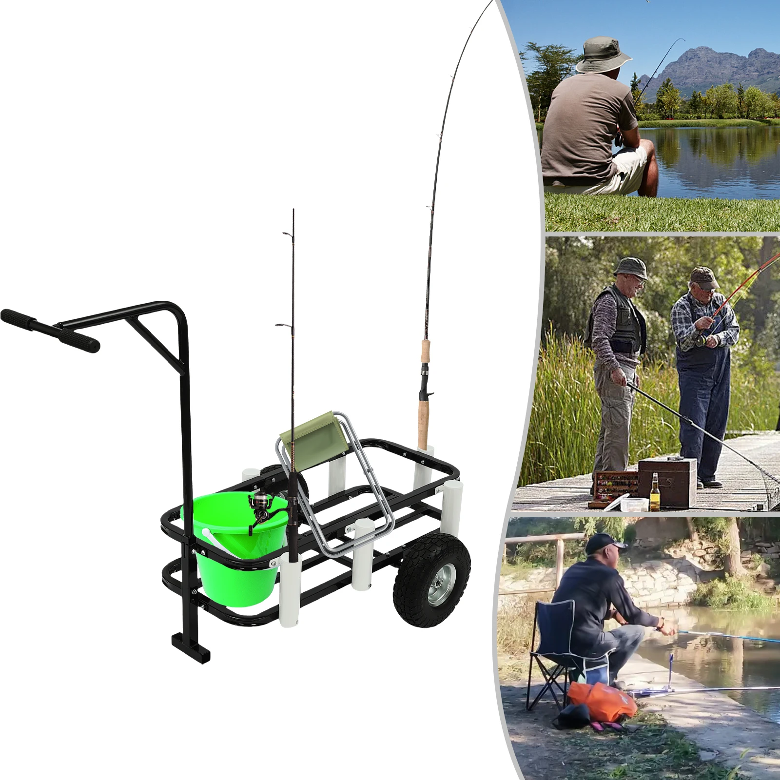 Outdoor Heavy Duty Fishing/Beach Cart Trolley Portable Garden Camping Cart for Fishing Load 198Lbs
