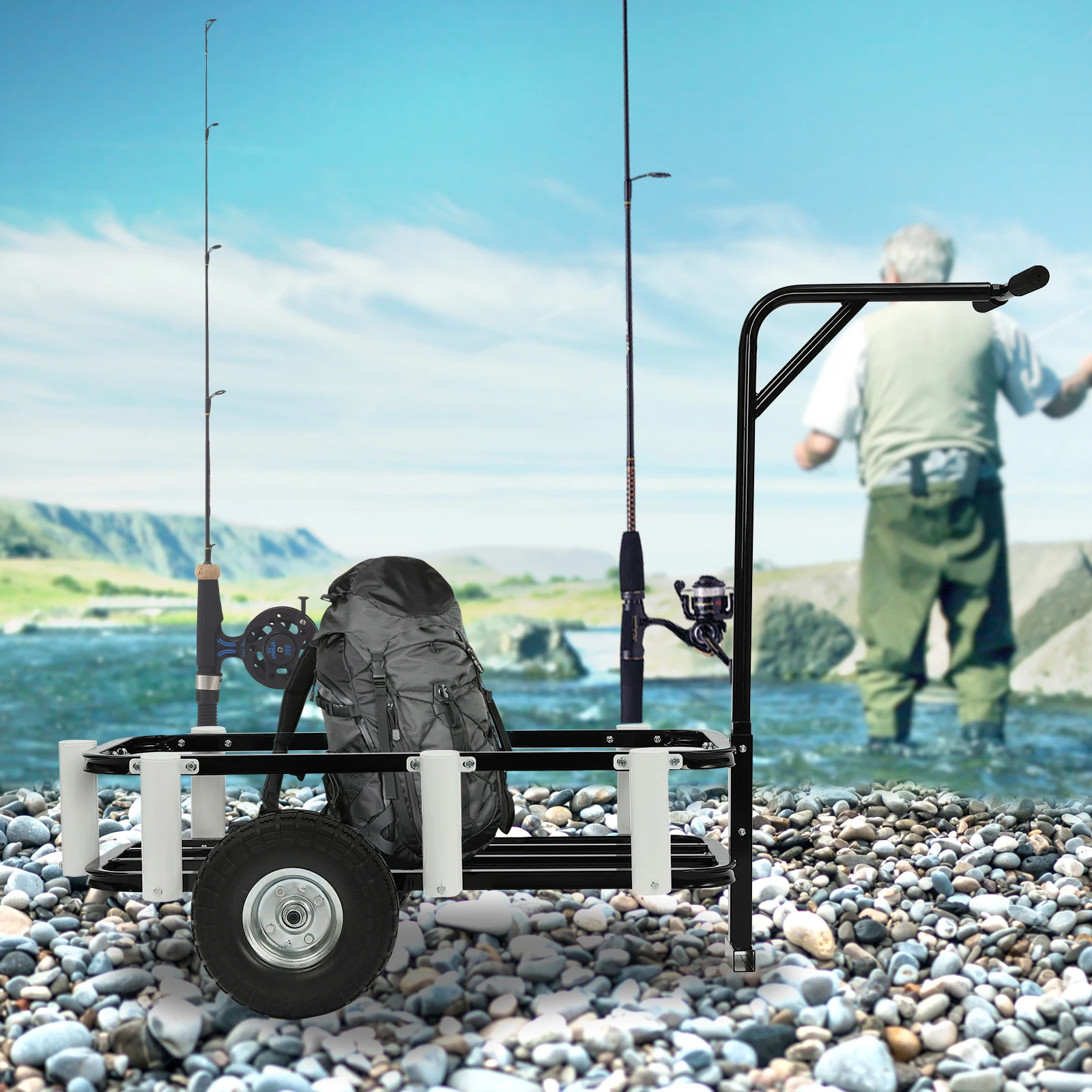 Outdoor Heavy Duty Fishing/Beach Cart Trolley Portable Garden Camping Cart for Fishing Load 198Lbs