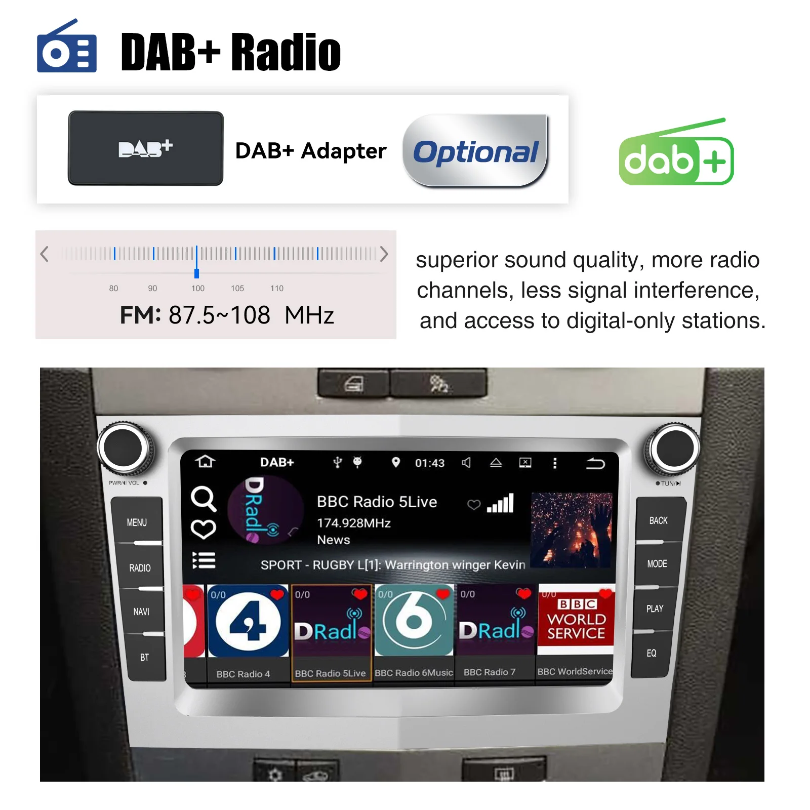 ESSGOO Android 14 4+64G CarPlay Car Stereo Radio For Opel/Vauxhall Astra G H Corsa C D Vectra Android Auto GPS NAV DAB+ Silver