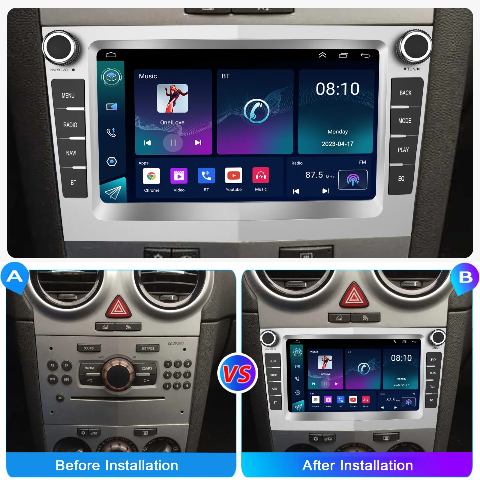 ESSGOO Android 14 4+64G CarPlay Car Stereo Radio For Opel/Vauxhall Astra G H Corsa C D Vectra Android Auto GPS NAV DAB+ Silver