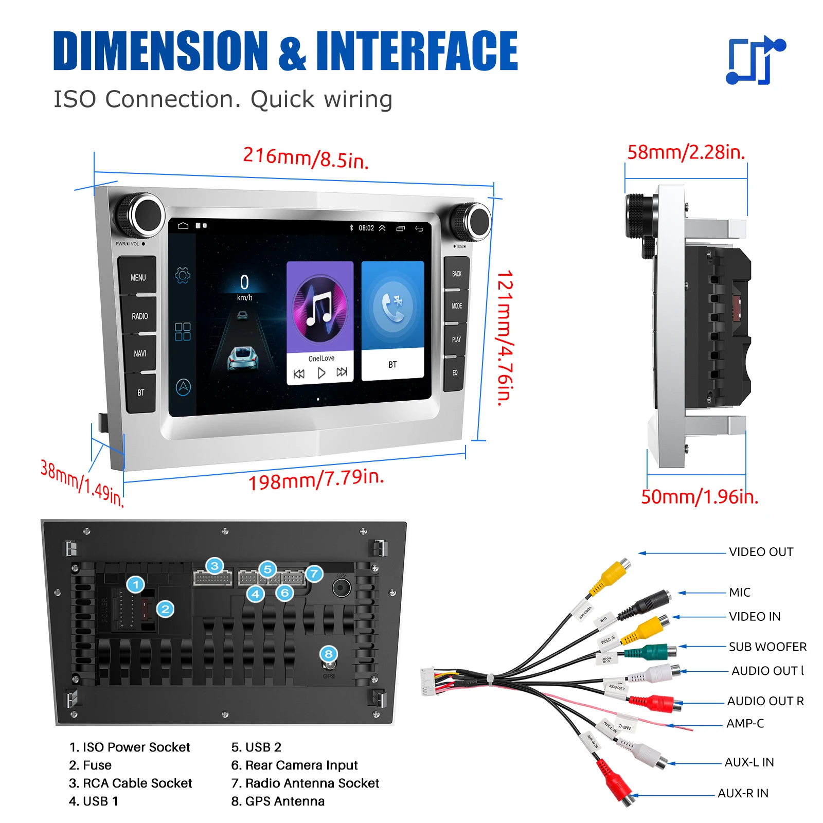 ESSGOO Android 14 4+64G CarPlay Car Stereo Radio For Opel/Vauxhall Astra G H Corsa C D Vectra Android Auto GPS NAV DAB+ Silver