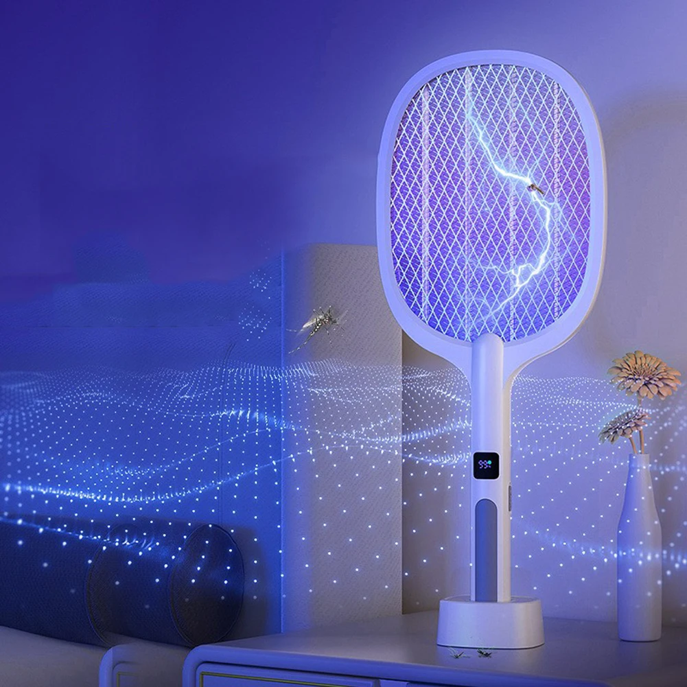 Electric Fly Swatter Rechargeable Mosquito Killer Lamp Bug Zapper Racket Anti Mosquito Swatter Fly Trap Lamp for Indoor Outdoor