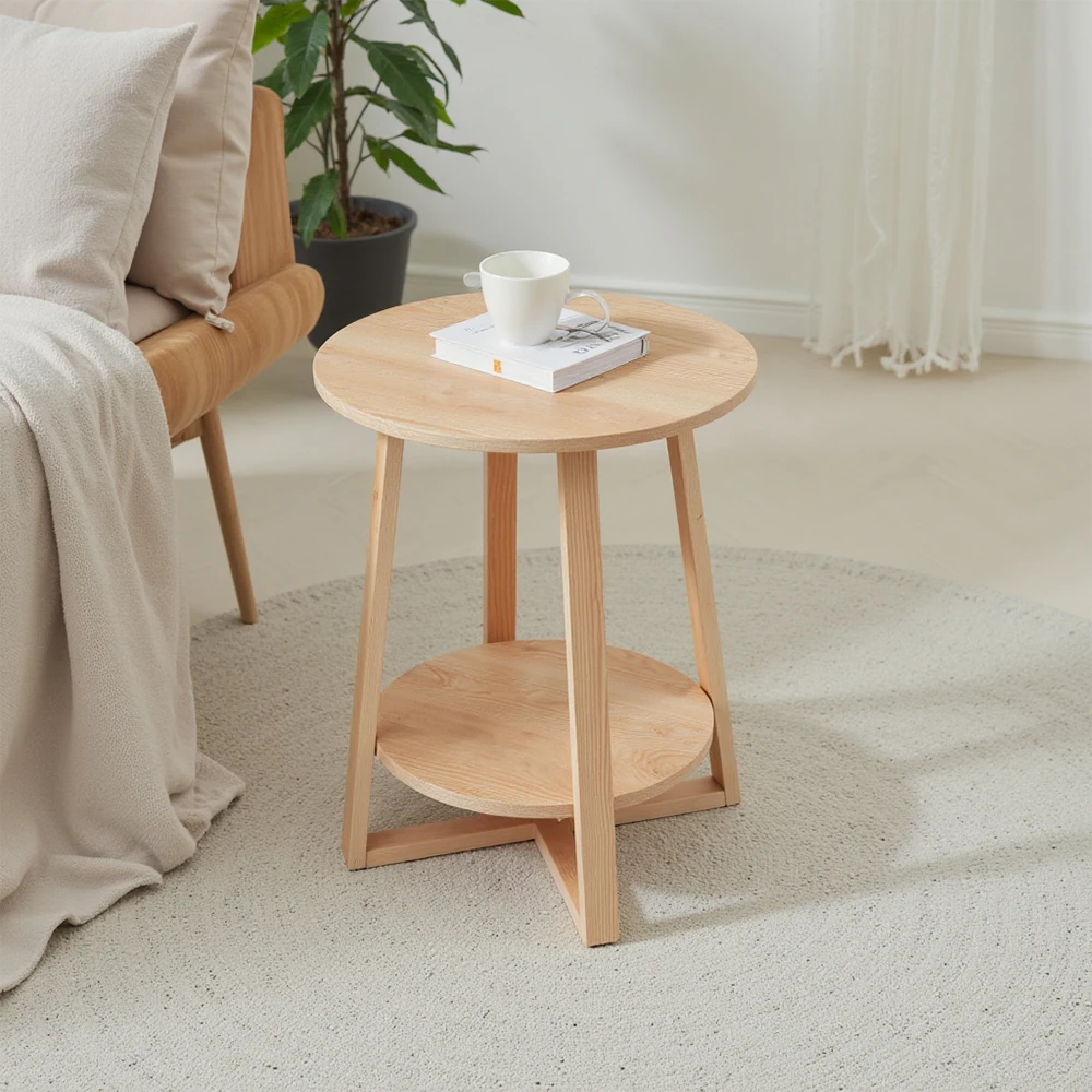 【Breeins】2-Tier Round Wooden Coffee Side Table