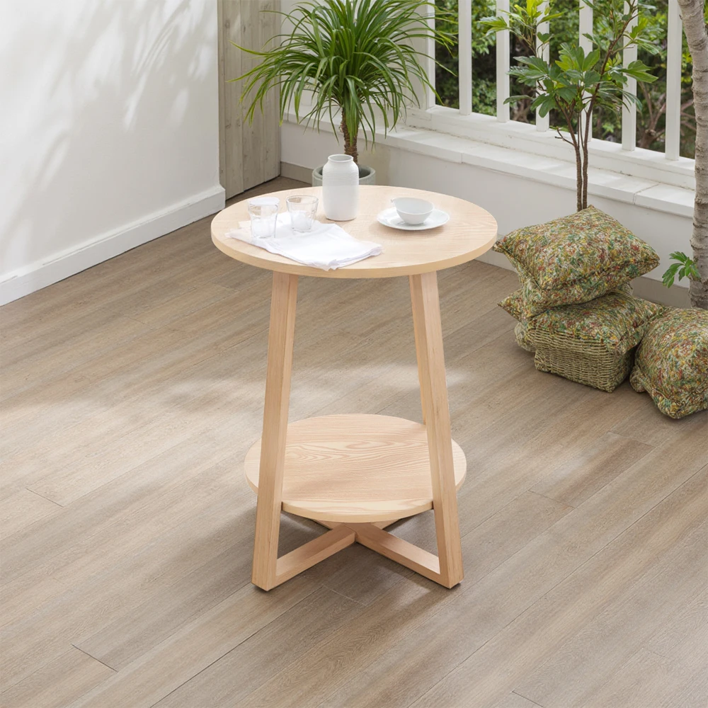 【Breeins】2-Tier Round Wooden Coffee Side Table