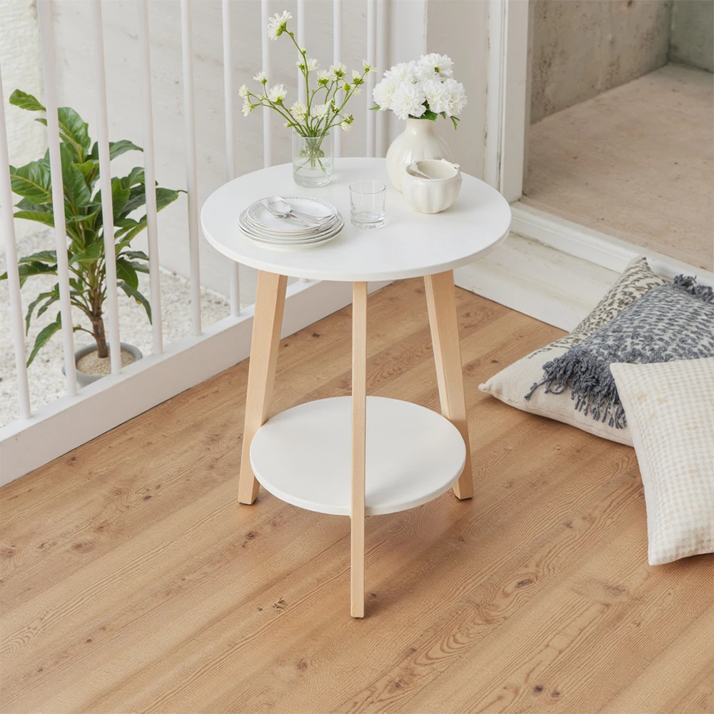 【Breeins】2-Tier Round Wooden Coffee Side Table
