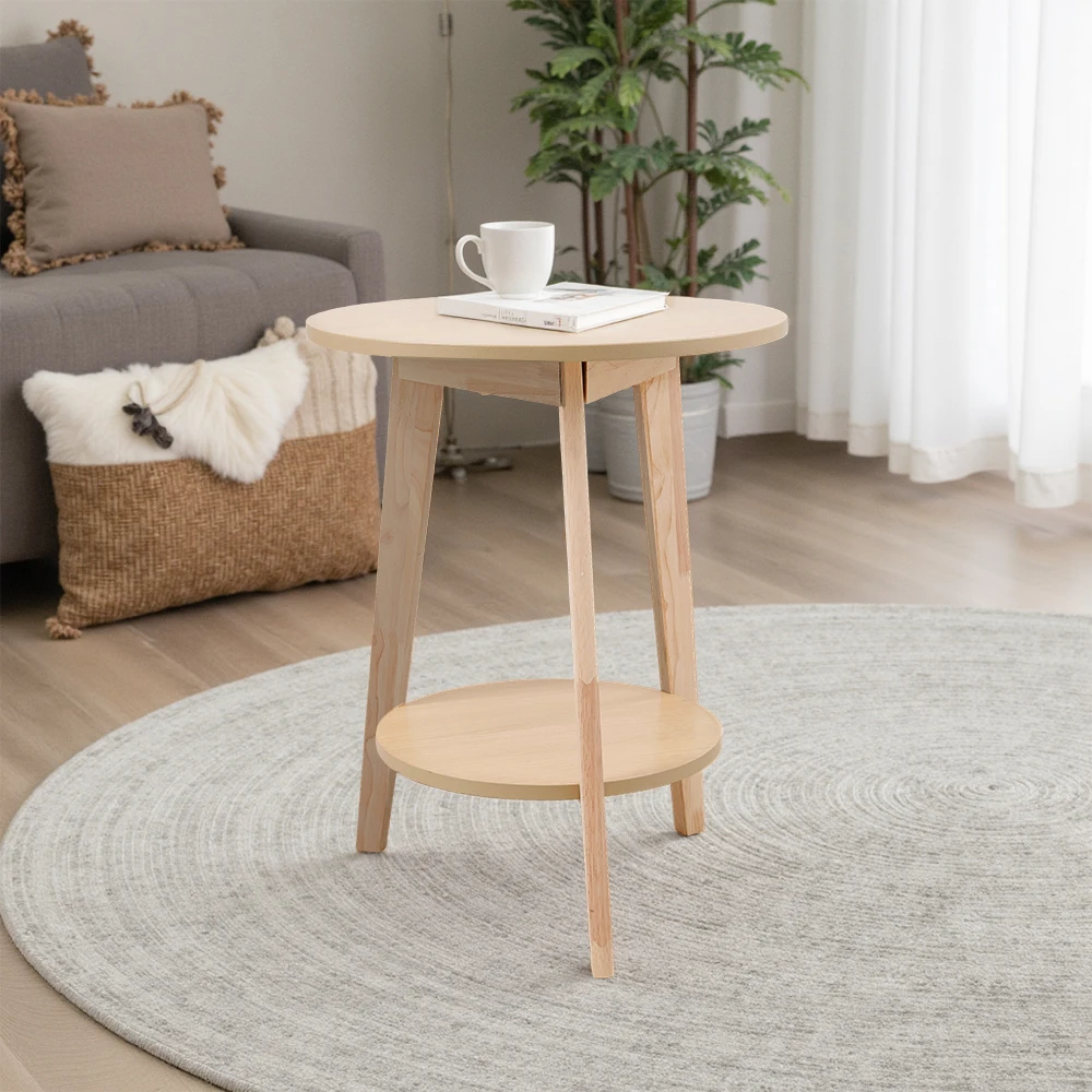 【Breeins】2-Tier Round Wooden Coffee Side Table