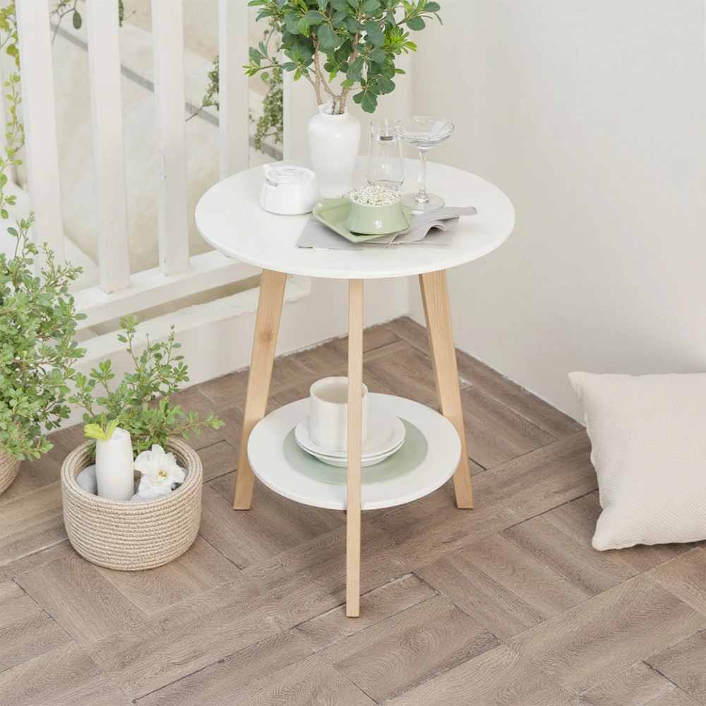 【Breeins】2-Tier Round Wooden Coffee Side Table